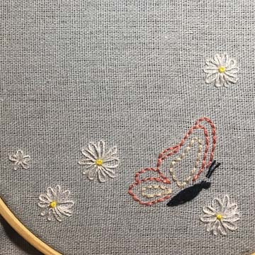 Sticken, Handmade, DIY, Handarbeit, Stoff, Filz, Schmetterling, Blumen