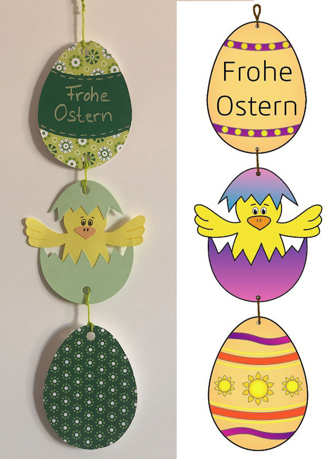 Basteln mit Pappe, Vorlage, Kükengirlande, Ostern, DIY