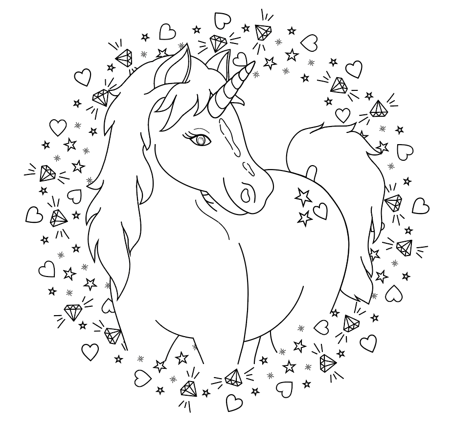 Ausmalbild / Malvorlage-Einhorn, kostenlos Ausdrucken, PDF
