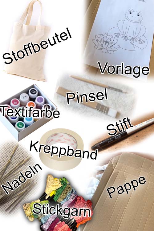 Sticken, Stoffbeutel bemalen, besticken Anleitung, Vorlage, so geht´s, Geschenkidee, DIY