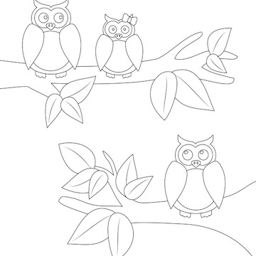 Ausmalbild / Malvorlage, kostenlos Ausdrucken, PDF, Kinder, Eulen, Tiere