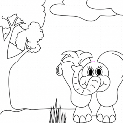 Ausmalbild / Malvorlage, kostenlos Ausdrucken, PDF, Kinder, Elefant